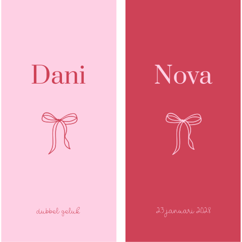 Geboortekaartje voor tweeling colorblocking met strik