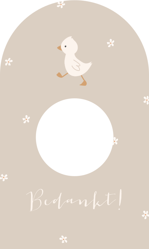 Boogkaartje beige met eendje en bloemetjes
