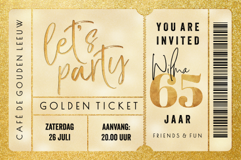 Uitnodiging verjaardag 65 jaar gouden ticket