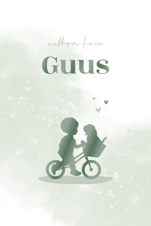 Hip geboortekaartje voor jongen met hoogglans groen silhouetje