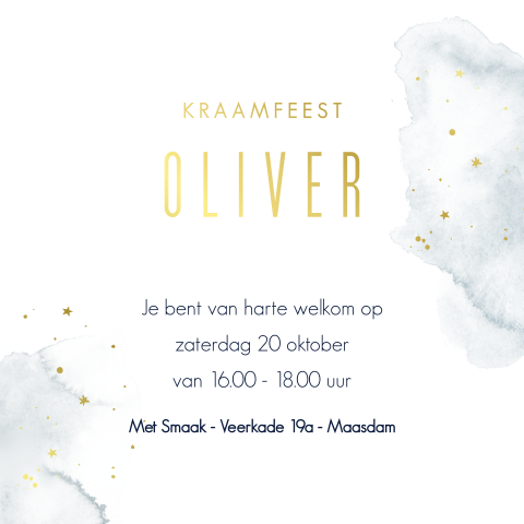 Kraamfeest uitnodiging met goudfolie