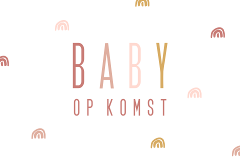 Vrolijke felicitatiekaart baby op komst regenboogjes