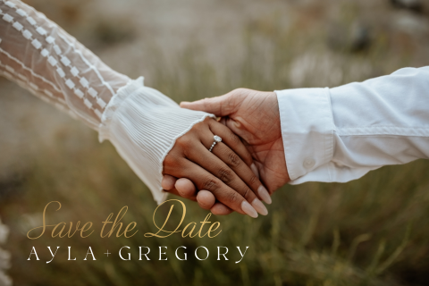 Stijlvolle save the date met foto en mat goudfolie