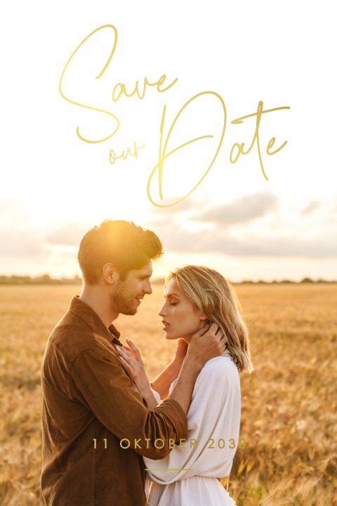 Save the date kaart met foto en goudfolie