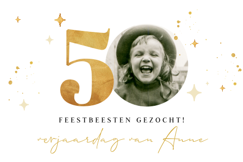 Uitnodiging 50e verjaardag met foto en sterretjes