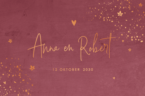 Romantische herfst trouwkaart hart met koperfolie