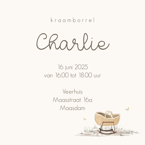 Kraamborrelkaartje met baby mandje