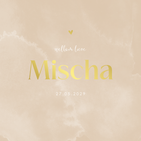 Geboortekaartje neutraal met goudfolie en watercolor