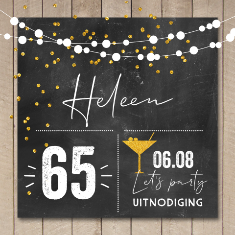 Uitnodiging verjaardag met gouden confetti