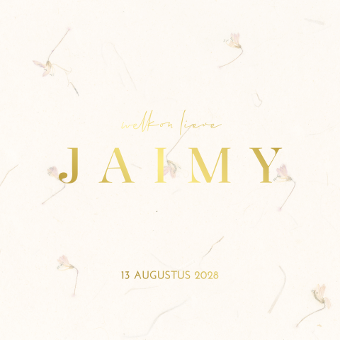 Geboortekaartje neutrale kleuren met droogbloemen en goudfolie