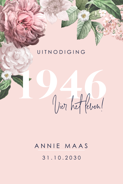 Verjaardag uitnodiging vrouw met bloemen