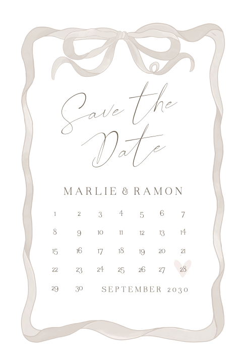 Klassieke save the date met getekende strik