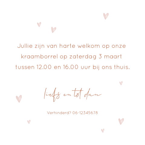 Kraamborrel kaartje met hartjes