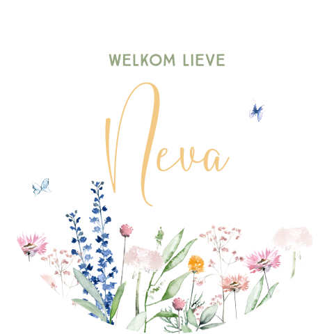 Raamsticker met naam en veldbloemen 60 cm