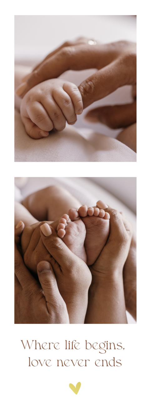 Fotostrip bij geboortekaartje met goudfolie hartje | 4 stuks