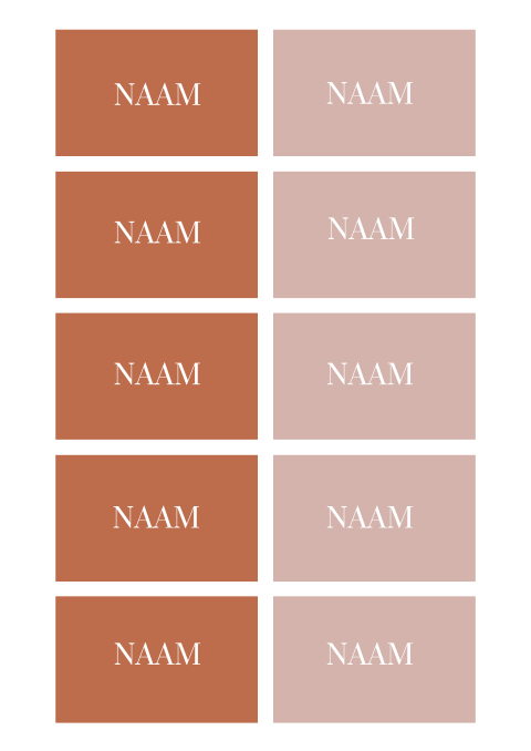 Luxe naamkaartjes voor bruiloft in oudroze en terracotta kleur