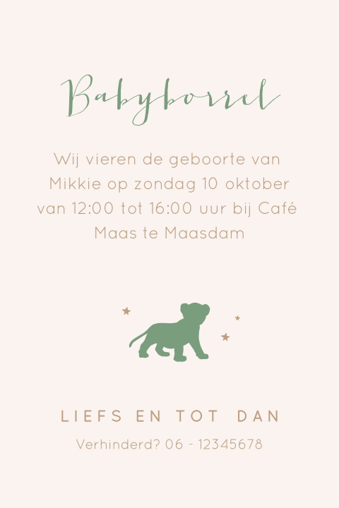 Kraamborrelkaartje voor een jongen met groen welpje