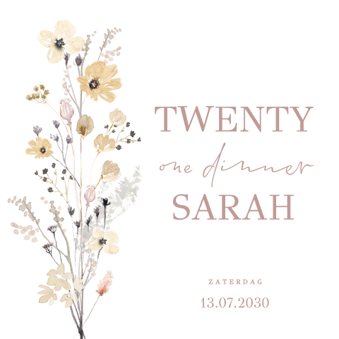 Uitnodigingskaart twenty one dinner veldbloemen