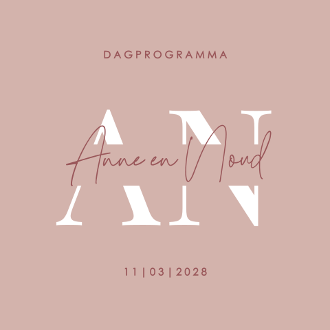 Dagprogramma met tijdlijn en initialen in oudroze
