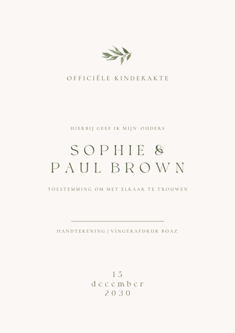 Kinderakte bruiloft winter met takje