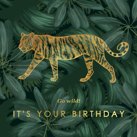 wenskaart verjaardag jungle tijger met goudfolie