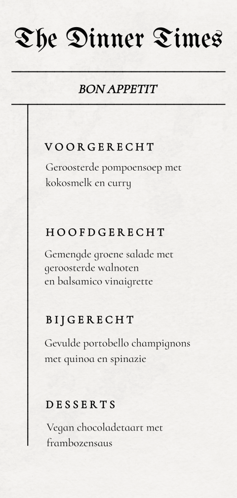 Krant menukaart voor bruiloft 