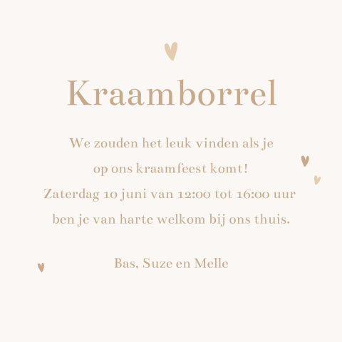 Kraamborrelkaartje neutraal met hartjes