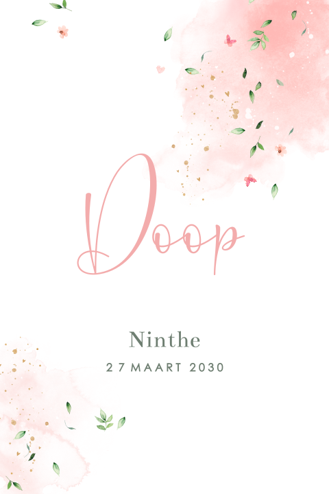Lief kaartje doop meisje met blaadjes