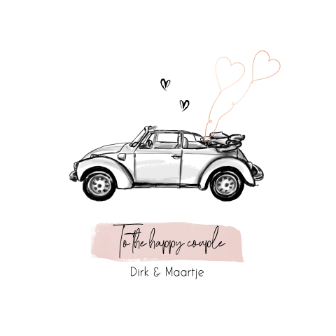 Huwelijksfelicitatie roségoudfolie auto