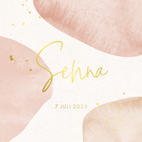 Geboortekaartje meisje in trend kleuren en met goudfolie