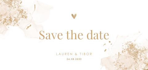 Save the date kaart met watercolour en gouden details