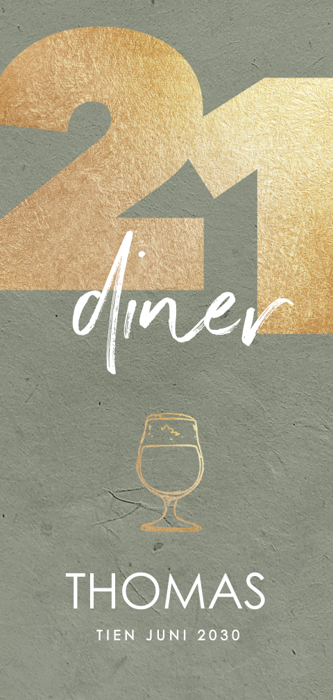 Originele 21 diner uitnodiging stoer met goud
