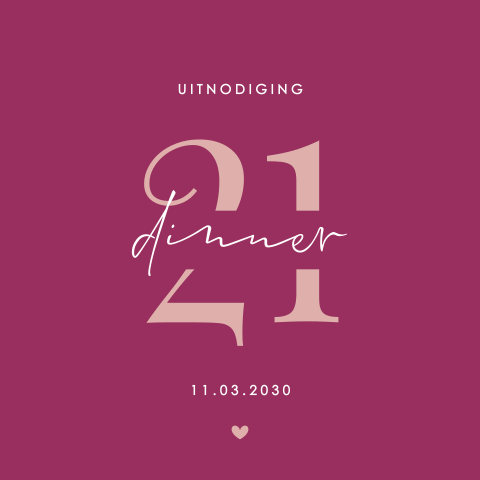 Uitnodiging 21 dinner paarsroze