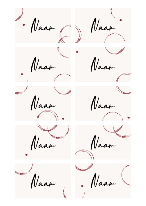 Feestelijke naamkaartjes verjaardag met rode wijn