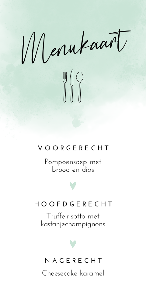 Menukaart voor tafelsetting 21 diner