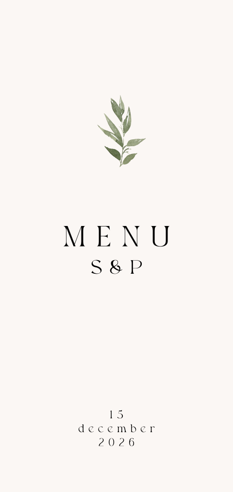 Menukaart bruiloft minimalistisch met takje