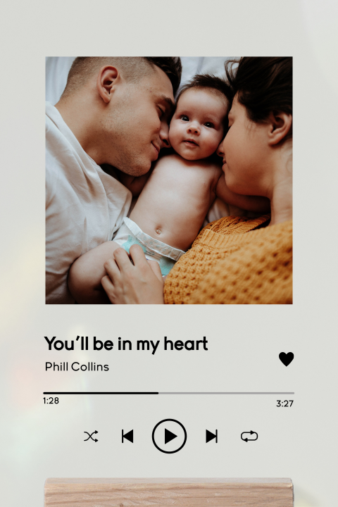Plexiglas Spotify poster met houten houder en foto