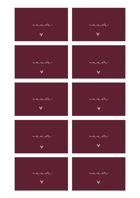 Naamkaartjes bruiloft in cherry rood met hartje