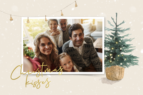 Stijlvolle kerstkaart met foto en kerstboom