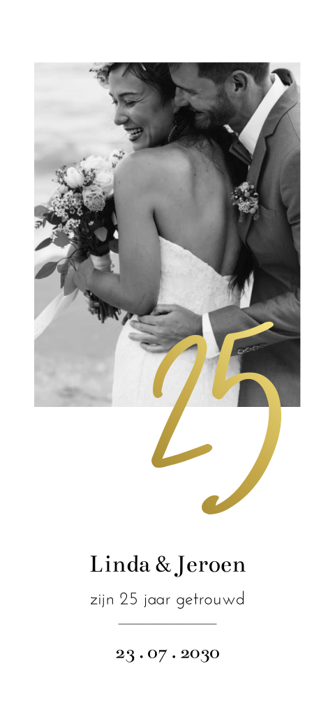 Goudfolie uitnodiging 25 jaar getrouwd met foto