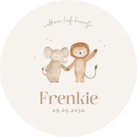 Lieve raamsticker in beige met olifantje en leeuwtje