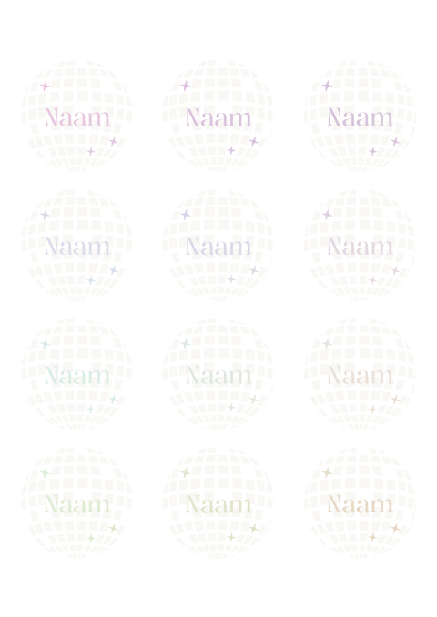 Naamkaartjes bruiloft discobal met holografische folie en sterretjes