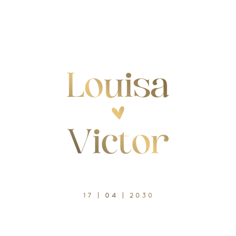 Minimalistische trouwkaart met tekst in goudfolie