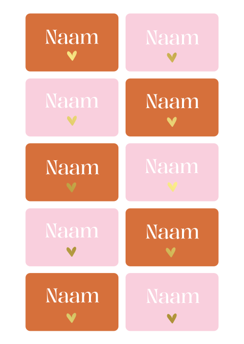 Naamkaartjes in roze oranje met goudfolie 21 diner