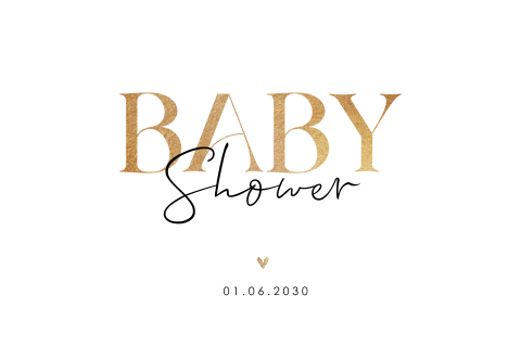 Uitnodiging babyshower met gouden letters