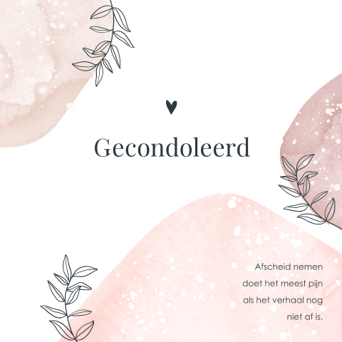 Condoleance kaart met aquarel vormen en takjes