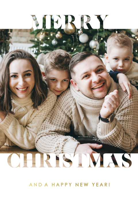 Persoonlijke kerstkaart met goudfolie en foto