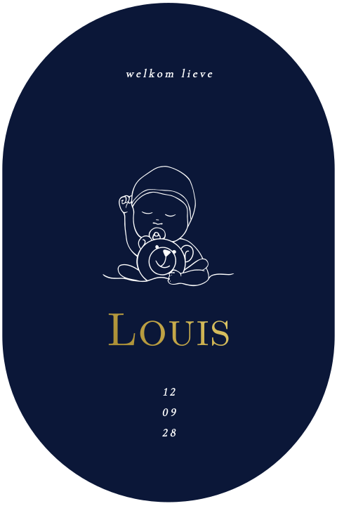 Geboortekaartje ovaal met slapende baby en goudfolie