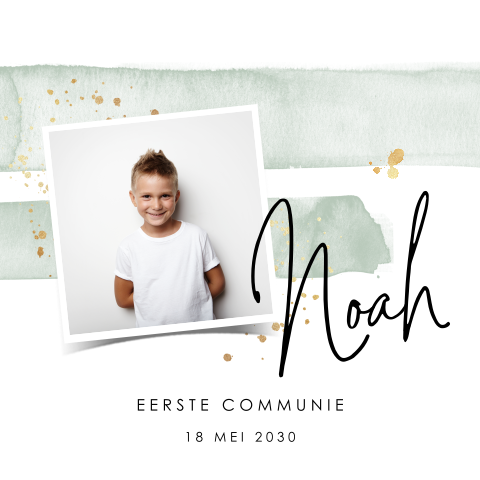 Communiekaart jongen met water color in groen