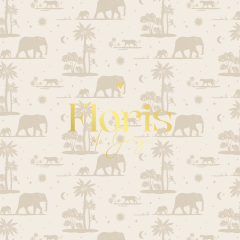 Stoer geboortekaartje jongen met junglepatroon en goudfolie